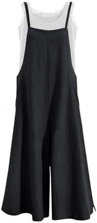 Casual Loose Long Bib Pants Wide Leg Jumpsuits Baggy Cotton…