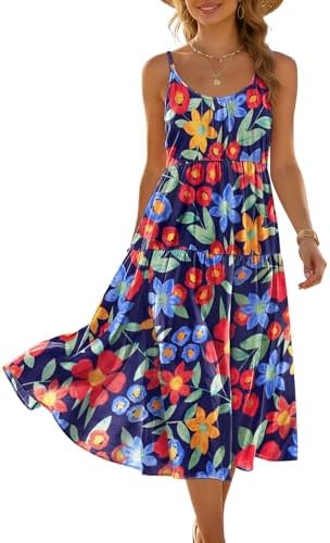 Summer Adjustable Spaghetti Strap Midi Sundress Boho Floral…