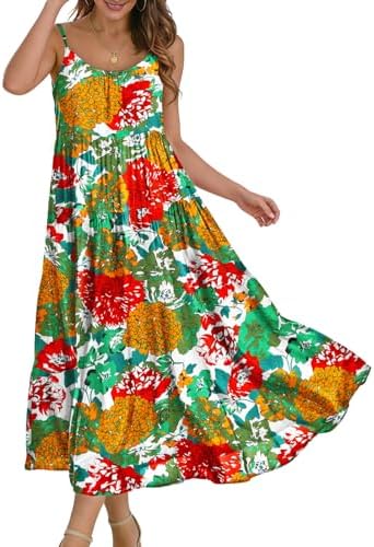 Summer Bohemian Floral Dresses for Women Spaghetti Straps M…