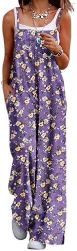 Summer Boho Cotton Casual Jumpsuits Wide Leg Overalls Flora…
