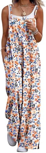 Summer Boho Cotton Casual Jumpsuits Wide Leg Overalls Flora…