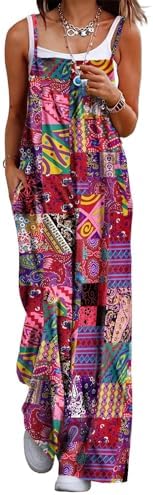 Summer Boho Cotton Casual Jumpsuits Wide Leg Overalls Flora…