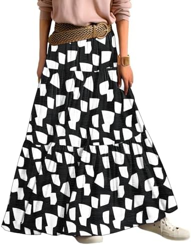 Summer Boho Floral Maxi Skirts Casual Flowy Tiered A-Line E…