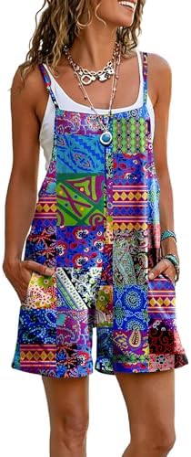Summer Casual Loose Rompers Sleeveless Boho Floral Spaghett…