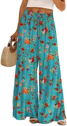 Summer Flowy Wide Leg Pants Drawstring Elastic Waist Casual…