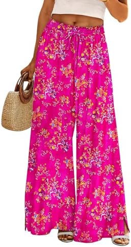 Summer Flowy Wide Leg Pants Drawstring Elastic Waist Casual…