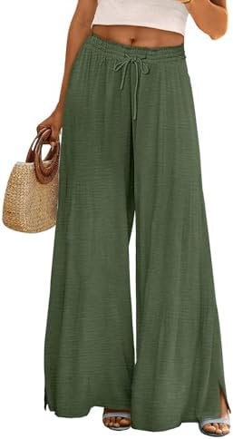 Summer Flowy Wide Leg Pants Drawstring Elastic Waist Casual…