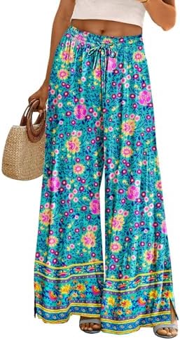 Summer Flowy Wide Leg Pants Drawstring Elastic Waist Casual…
