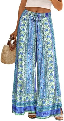 Summer Flowy Wide Leg Pants Drawstring Elastic Waist Casual…