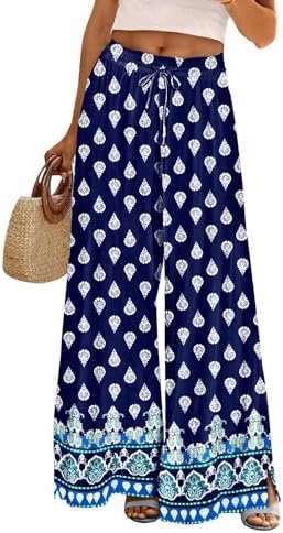 Summer Flowy Wide Leg Pants Drawstring Elastic Waist Casual…
