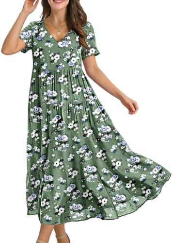 Summer Maxi Dresses Casual Floral Short Sleeve V Neck Boho …