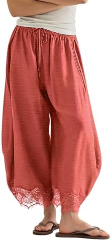 Summer Wide Leg Lace Trim Cropped Barrel Pants M PBP Rust V