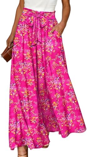 Wide Leg Pants High Waisted Floral Boho Palazzo Culottes Ca…